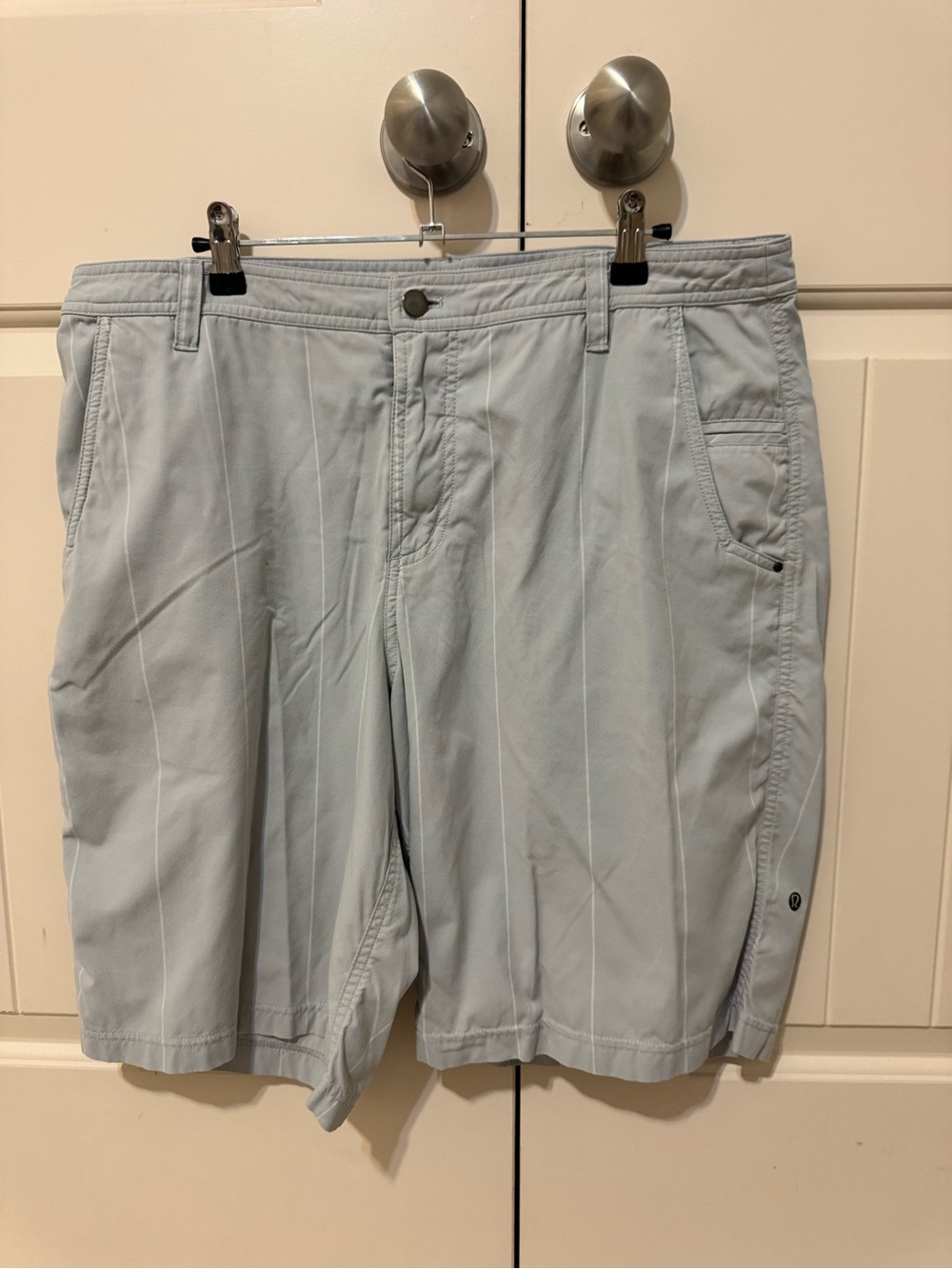 lululemon athletica Gray Pinstripe Flat-Front Shorts